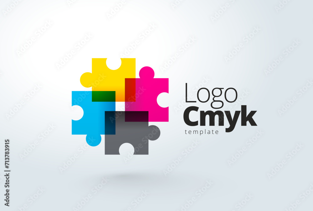 Logo Printing theme CMYK color puzzles. Template design vector. White background. Logo Printing theme CMYK color puzzles. Template design vector. White background.