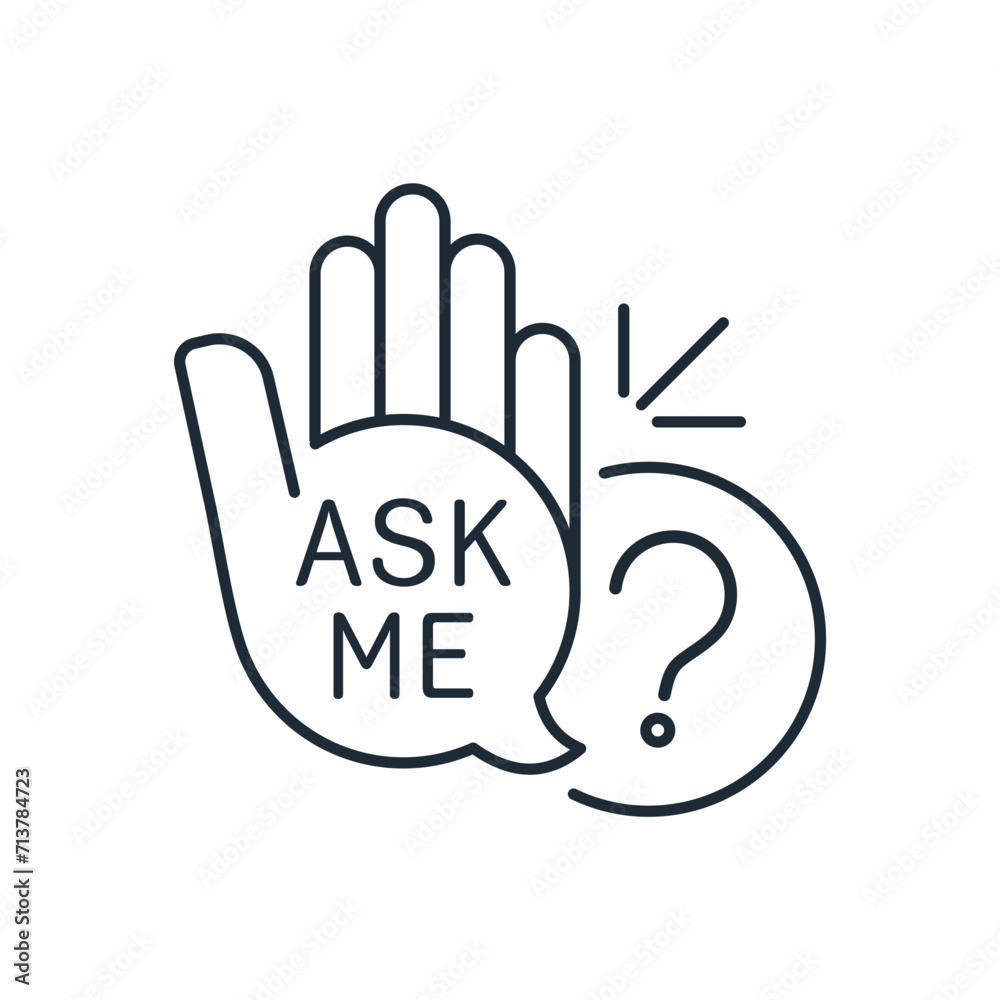 Ask me speech bubble. Fast, efficient help and service. Concept of web site comment or frequently asked question. Vector linear icon isolated on white background. Ask me speech bubble. Fast, efficient help and service. Concept of web site comment or frequently asked question. Vector linear icon isolated on white background.