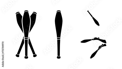 Juggling clubs, black isolated silhouette