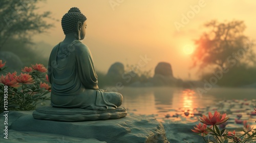 Buddha statue moments of spiritual reflection, tranquility, and the pursuit of enlightenment. The setting conveys a sense of serenity and inner peace