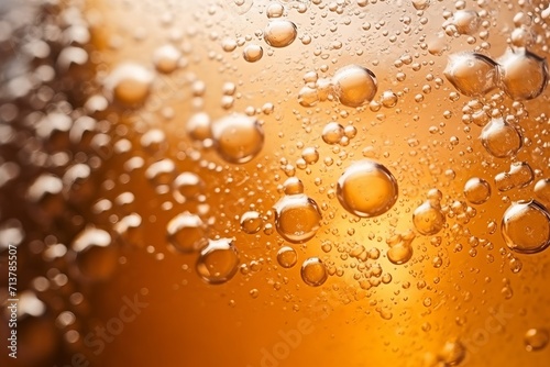 A close-up view of bubbles in a glass of beer