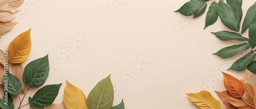 Leaf background in Aesthetic minimalism style. Soft pastel  neutral colors and beige elements for social media.