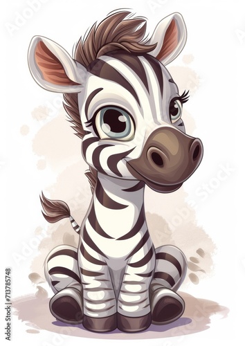 cute baby zebra character - cartoon portrait on white background