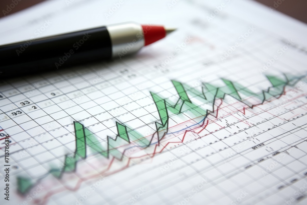 A chart depicting the company's profit and loss on graph paper A chart depicting the company's profit and loss on graph paper