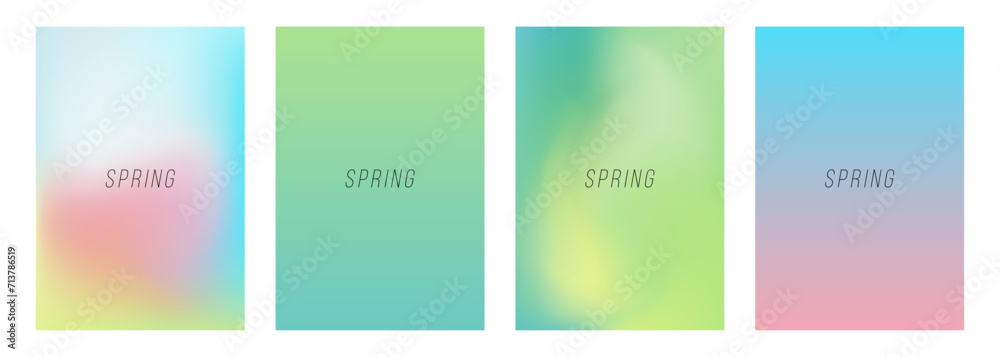 Fototapeta premium Set of Springtime color backgrounds with soft color gradients and blurred effect for Spring season creative graphic design. Vector illustration.