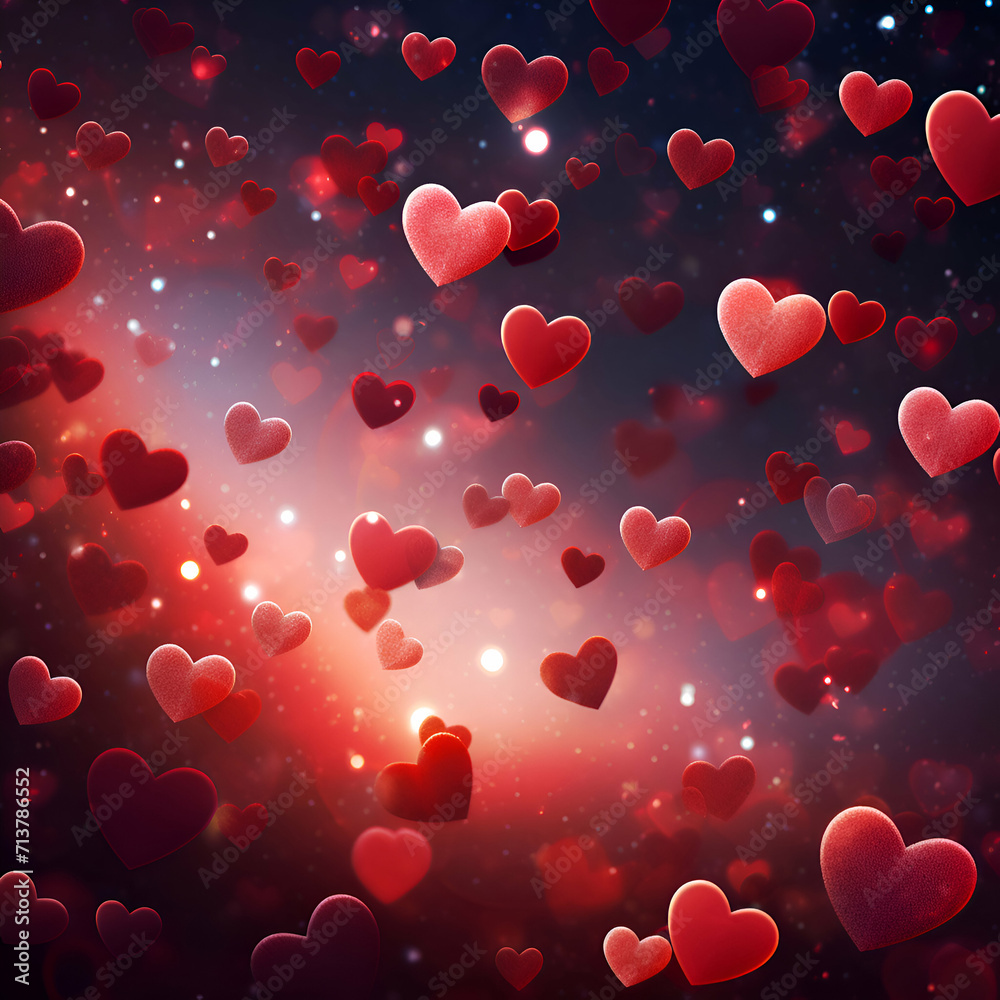Valentines day background with hearts and lights. 3D rendering