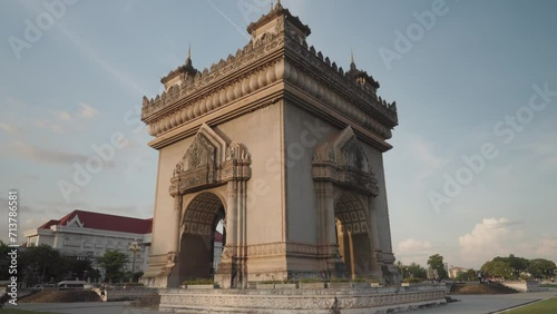 Architecture of the Patuxai Monument, Arc de Triomphe version of Vientiane, Laos photo