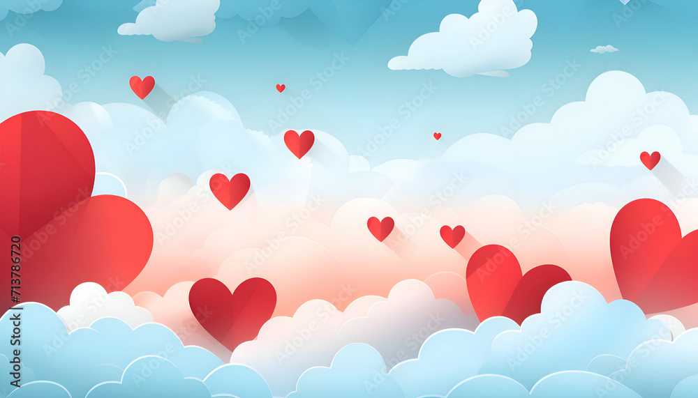 Valentine's day background with hearts and clouds.  illustration.