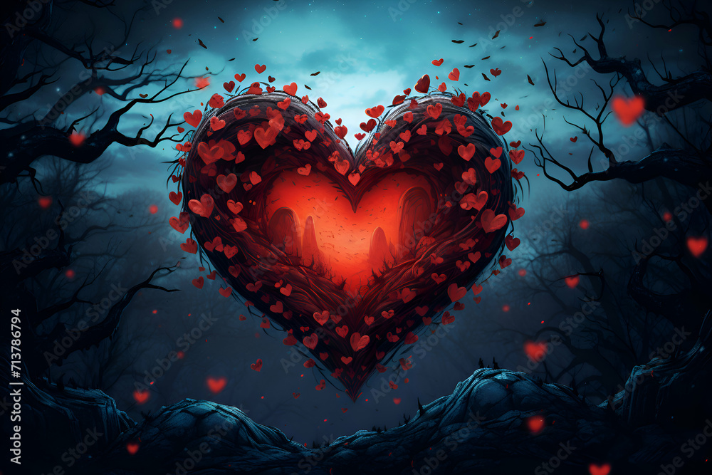 Valentine's day background with red heart and tree branches. Valentine's day background with red heart and tree branches.