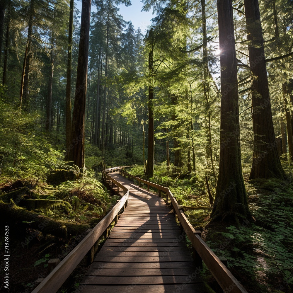 The Trail of the Cedars features a raised boardwalk that passes through a fragrant, old-growth red cedar forest.
The Trail of the Cedars features a raised boardwalk that passes through a fragrant, old-growth red cedar forest.