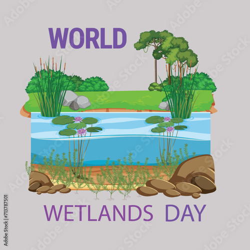 World Wetlands Day inscription. banner concept Hand hand-drawn vector art.
