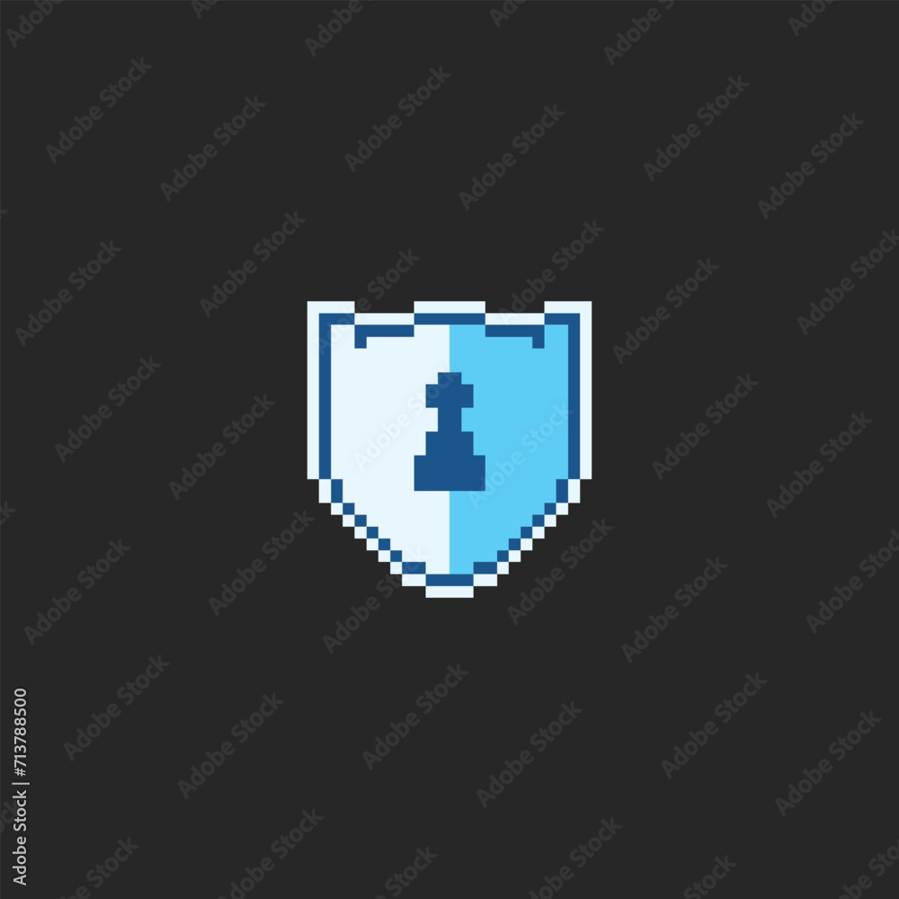 this shield icon in pixel art with simple color and black background ,this item good for presentations, stickers, icons, t shirt design,game asset,logo and your project.