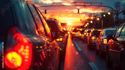 City streets congested with traffic under the sunset © ding