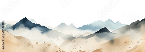山々の景色 水墨画 イラスト「AI生成画像」