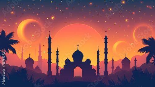 Eid mubarak and Ramadhan Kareem Minimalist background Template with Islamic Design Elements