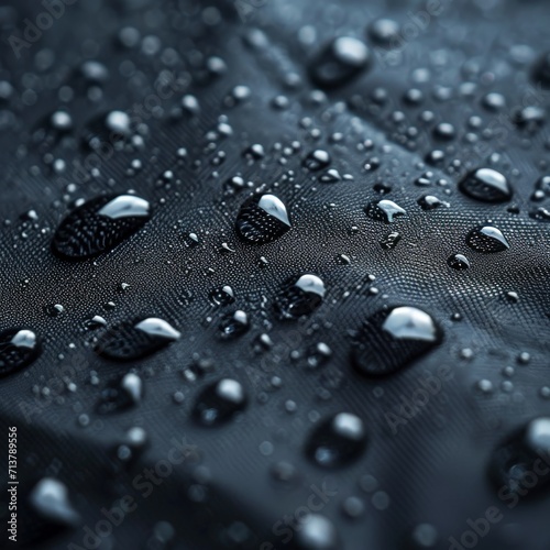 closeup of a dark waterproof fabric with water drops photo