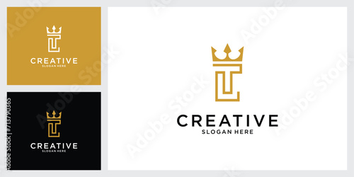 Plakat w ramie LT or TL initial letter logo design with crown icon vector.