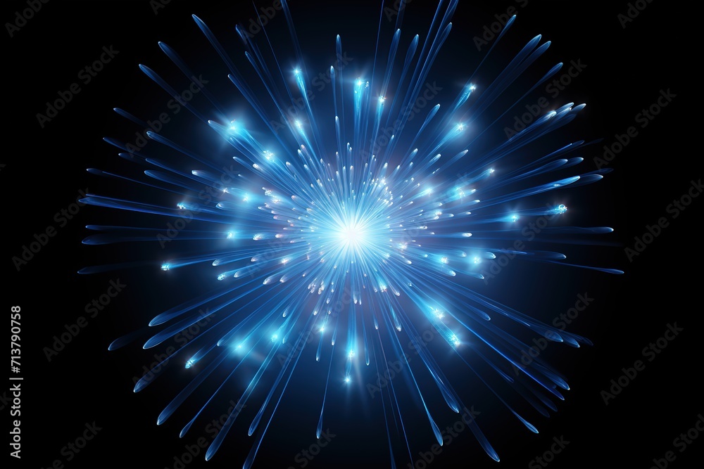 Fototapeta premium Blue glowing exploding in deep space with particles fractal, computer generated abstract background Generative AI