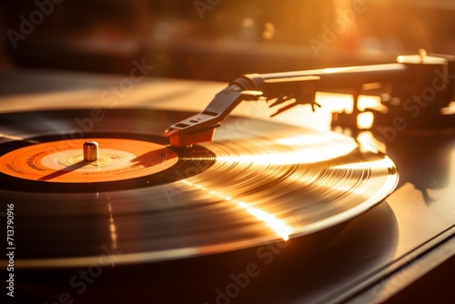 A vinyl record spins photo