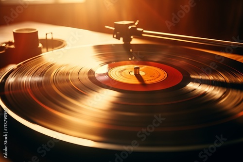 A vinyl record spins