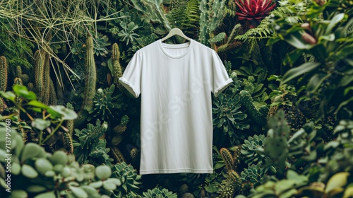 plain white t-shirt hanging in a forrest - product mockup