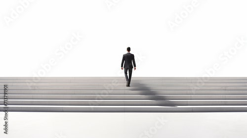 businessman walk down stairs on a white background 3d rendering