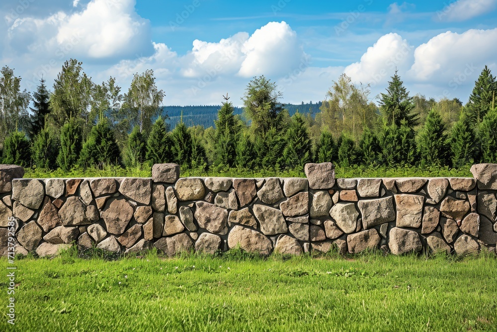 Fence stone panels. Artificial concrete panels imitating natural stone.