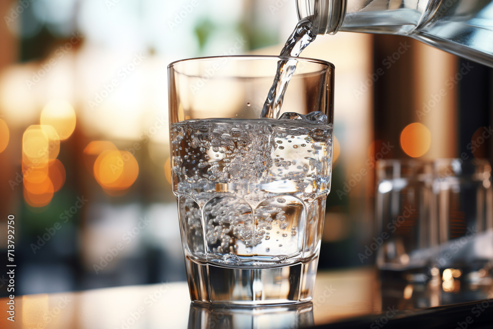 Pouring drinking water in glass Pouring drinking water in glass