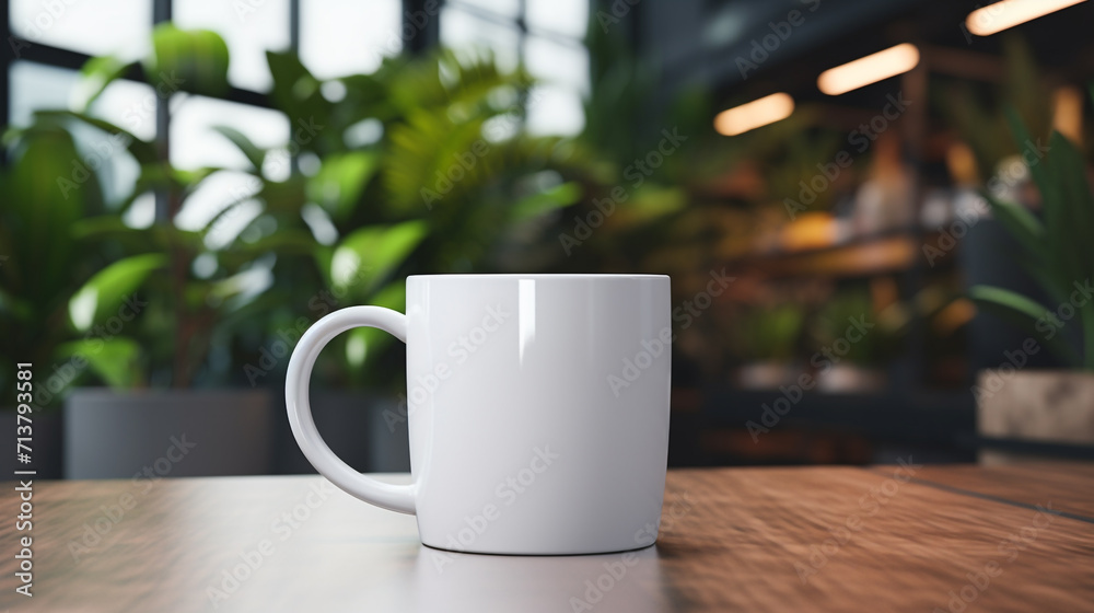 White coffee cup mug on a table mock-up White coffee cup mug on a table mock-up