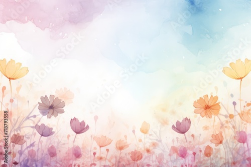 Spring may flower banner with watercolor painted frame of decorative ornament blossom patterns symbolized beauty, femininity mockup, may, colorful mother's day transparent background with copy space