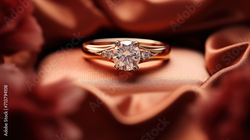 Engagement Ring Presented in a Velvet Box Under Soft Ambient Light.