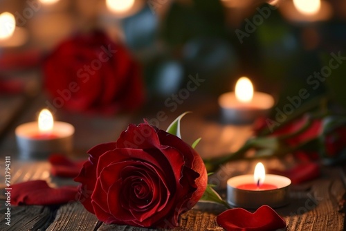 Background for Valentine s Day  social media backdrop for the V-Day celebration  adorned with romantic cards featuring love  red roses  and candles