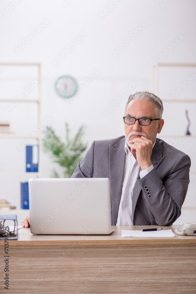 Old male employee working in the office Old male employee working in the office