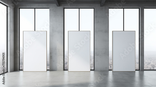 Mockup Empty Blank 3 Canvas Poster Vertical Next to Window Studio Building