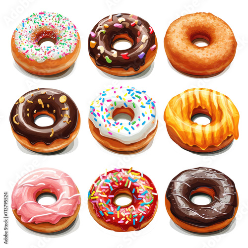 set of cartoon donut on a transparent background, Ai Generated Images
