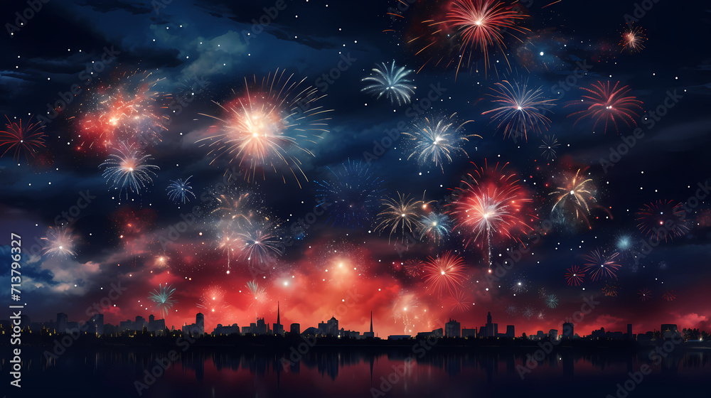 Beautiful creative holiday background with fireworks and sparkles Beautiful creative holiday background with fireworks and sparkles