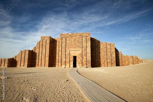 The monumental entrance facade of the pyramid complex of King Djoser, 3rd Dynasty. Saqqara, Egypt