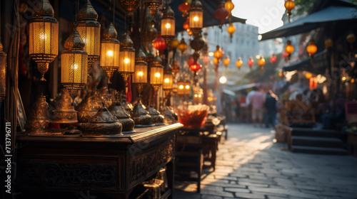Lantern-style Streetlights in a Traditional Market Alley.