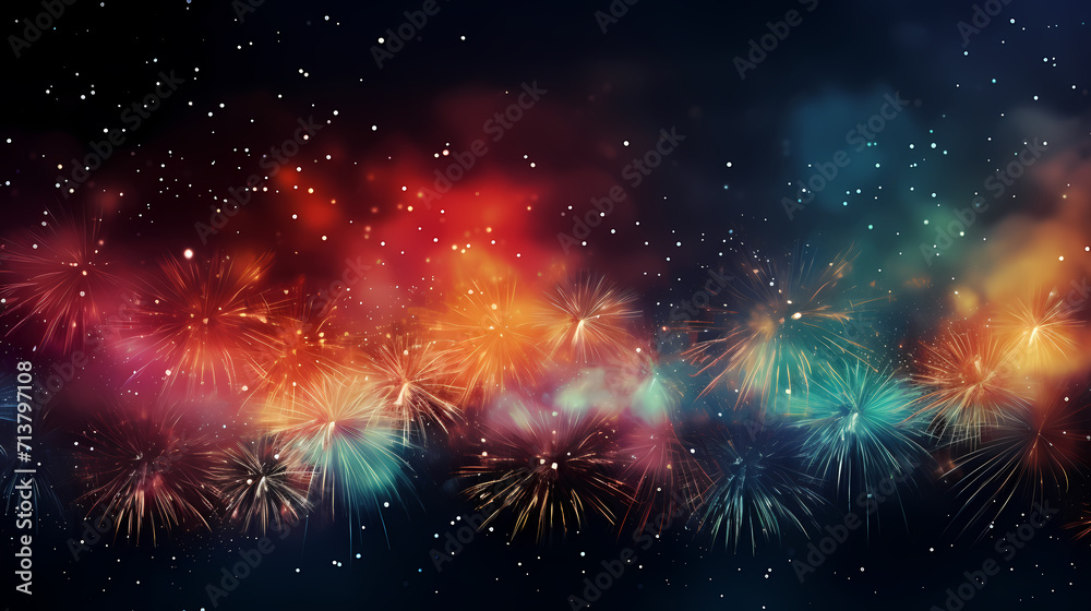 Naklejka premium Beautiful creative holiday background with fireworks and sparkles