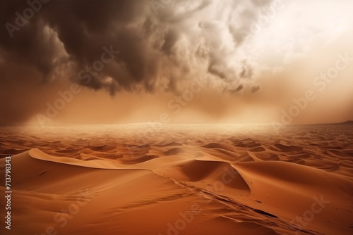 Nature and landscape concept. Landscape background of dramatic sand storm in desert during daytime