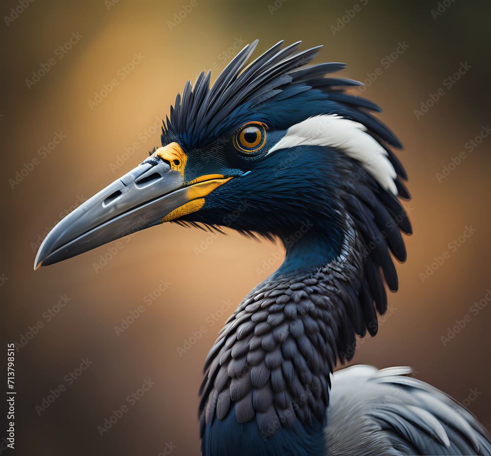 Fototapeta premium Great, Blue Heron, Heron. GRULLA DAMISELA. Wild grey heron (Ardea cinerea) on hunt in the River Thames - Richmond upon Thames .generative Ai