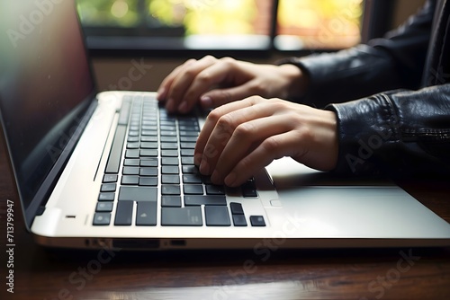 person typing on laptop, hands on laptop, leady typing on laptop photo