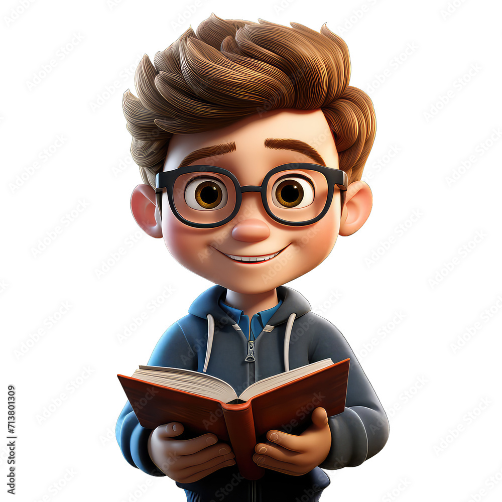 3D Render of a Little Boy with a book in his hand on transparent background 3D Render of a Little Boy with a book in his hand on transparent background