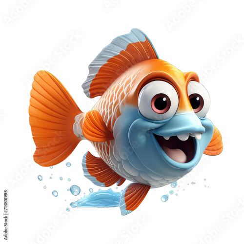 3d cartoon fishes isolated on transparent background