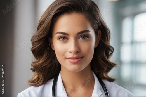 Portrait of a young woman wearing doctor uniform from AI Generated