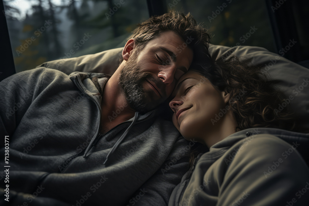 Fototapeta premium Happy mature couple relaxing outdoors in the forest