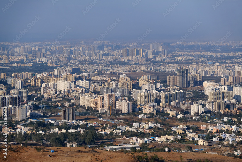 Beautiful Cityscape of Pune city from Bopdev Ghat, Pune, Maharashtra, India