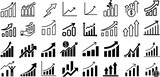 Growth, profit, business vector icons. Black linear graphs, charts representing market trends, finance analytics. Perfect for economic forecasts, trend analysis visuals