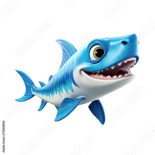 3d cartoon shark isolated on white and transparent background