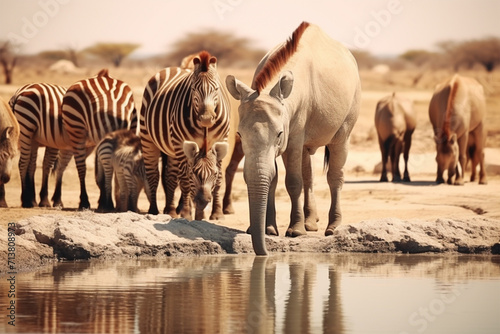 Photo of animals drinking water in a water puddle © bojel